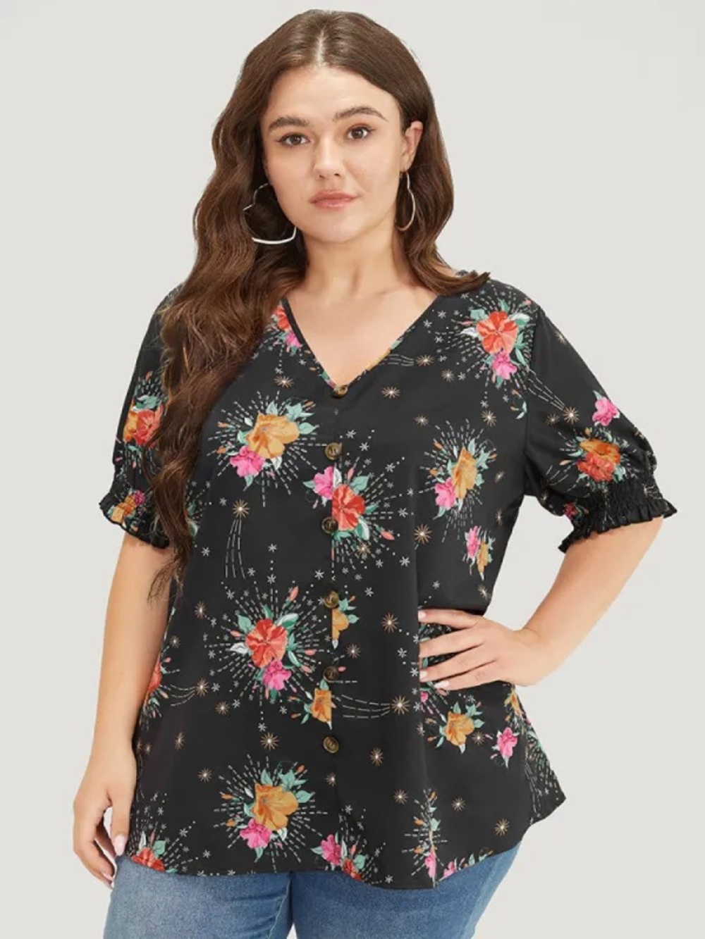 NWT BloomChic 30 Black Floral Blouse